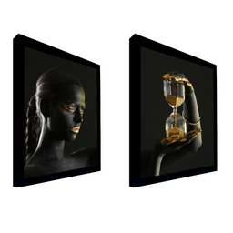 Conjunto de Quadros Decorativos 50x70 cm Mulher 053 com Moldura Laqueada Preto - Gran Belo - 1