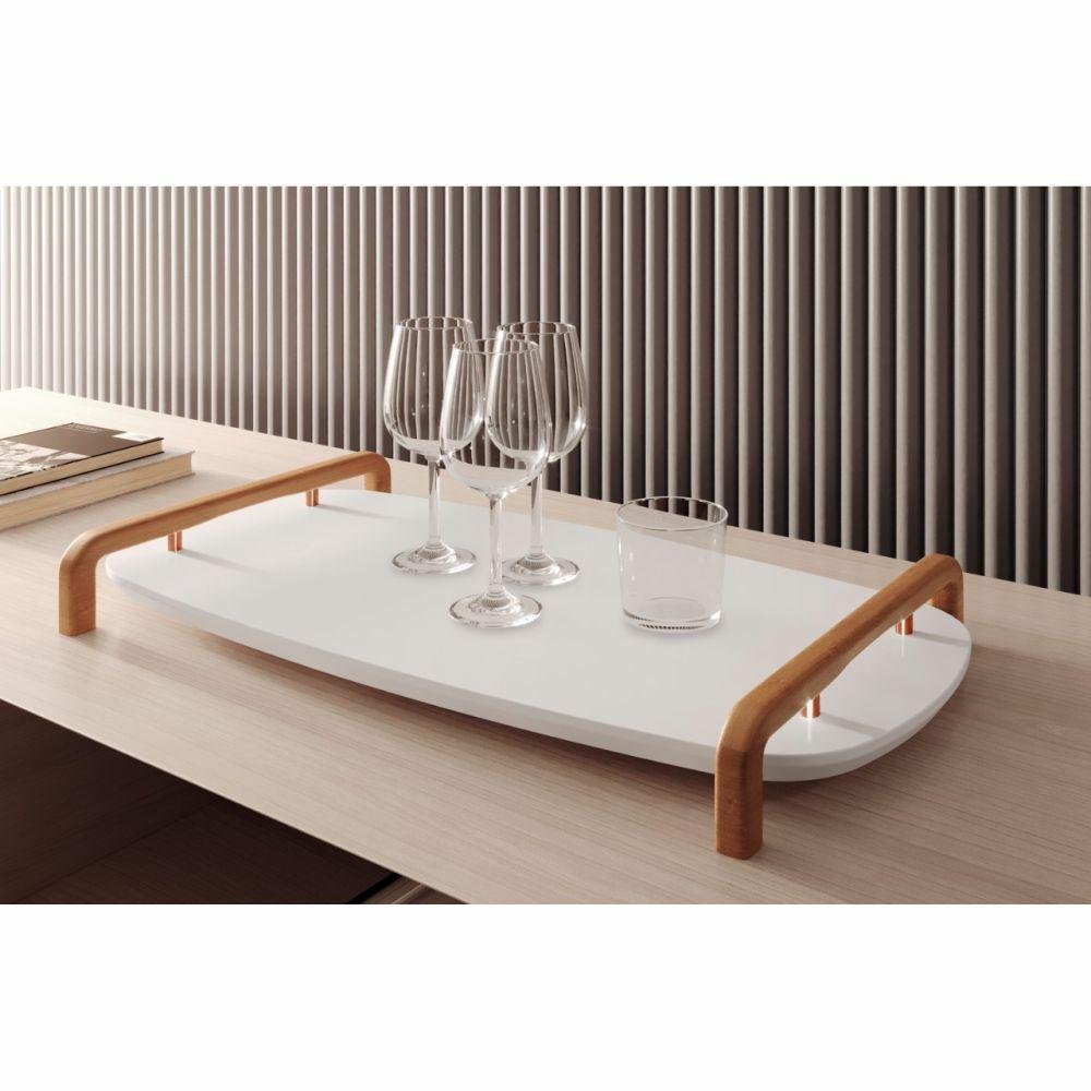 Bandeja Barcelona Decorativa Branco com Detalhes em Metal Cobre - 2