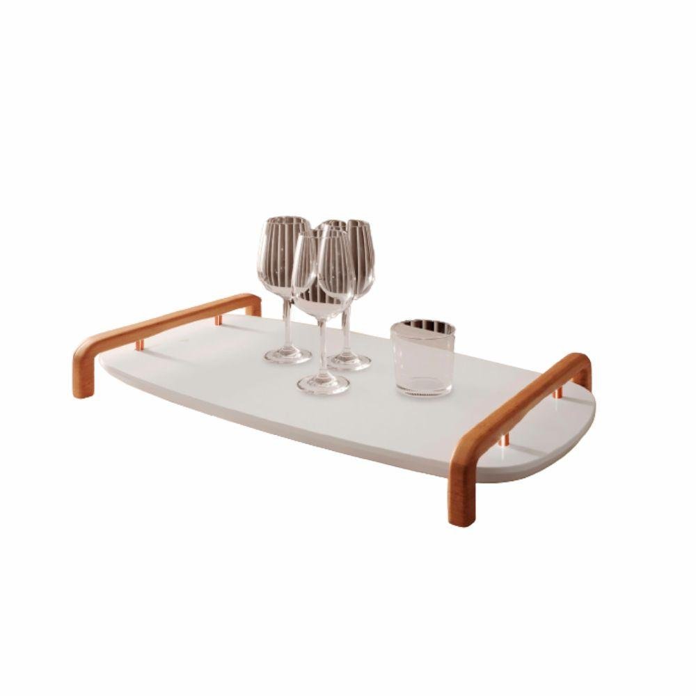 Bandeja Barcelona Decorativa Branco com Detalhes em Metal Cobre - 1