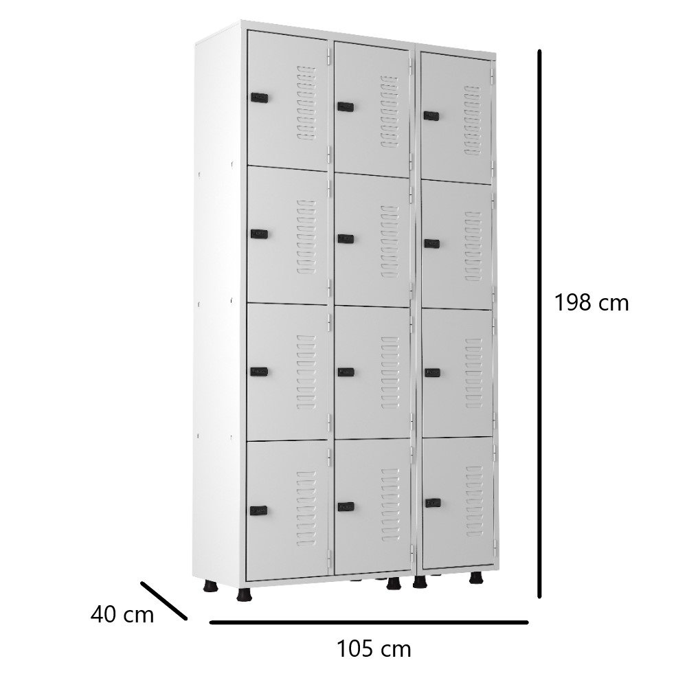 Armário Roupeiro Aço 12 Portas Academia Guarda Volume Trinco Cinza - 5