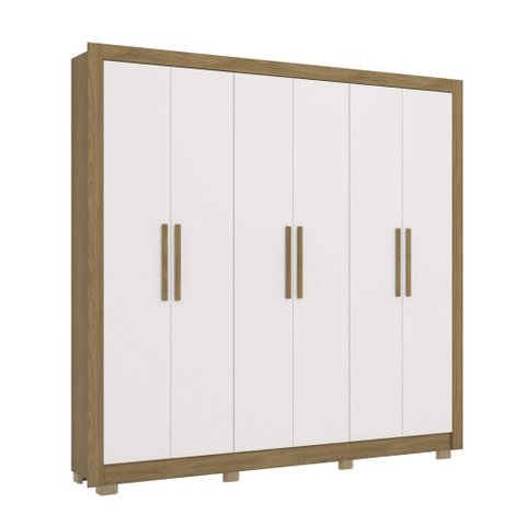 Guarda Roupa Casal 6 Portas com 3 Gavetas e Pés 232cm Cb04m569 Kappesberg - Nogueira/branco
