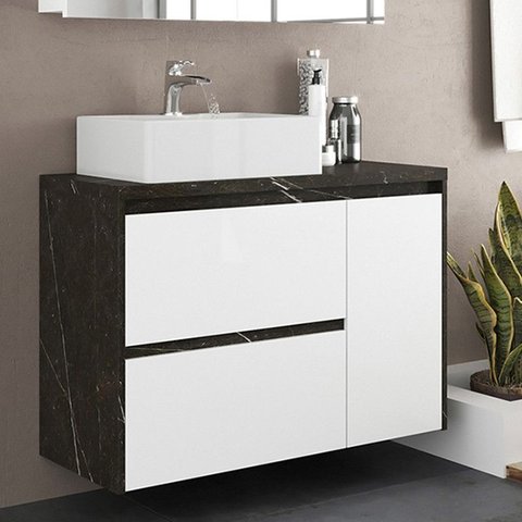 Gabinete de Banheiro 90cm com Cuba Ref 920 Cewal - Portoro/branco