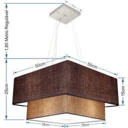 Lustre Pendente Duplo Quadrado 50x35cm Café Palha Bivolt - 2
