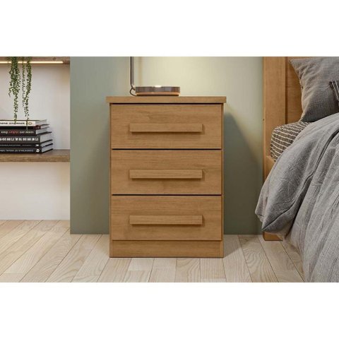 Mesa Cabeceira Baião C- 3 Gavetas Rovere-amêndoa - Lopas