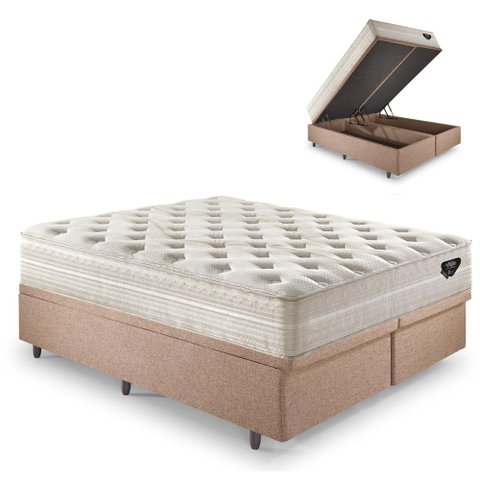 Base Box Baú Queen 158x198 Linho com Colchão Audaz Molas Ensacadas
