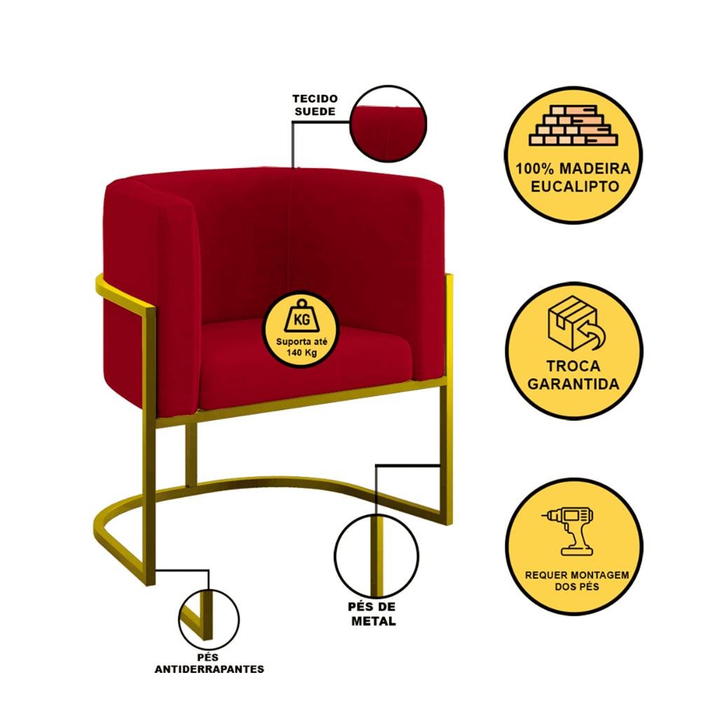 Kit 2 Poltronas + Sofá 2 Lugares para Recepção – Balaqui Cor:vermelho - 7