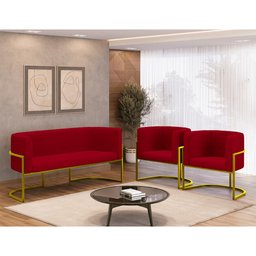 Kit 2 Poltronas + Sofá 2 Lugares para Recepção – Balaqui Cor:vermelho - 2