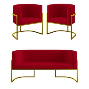 Kit 2 Poltronas + Sofá 2 Lugares para Recepção – Balaqui Cor:vermelho