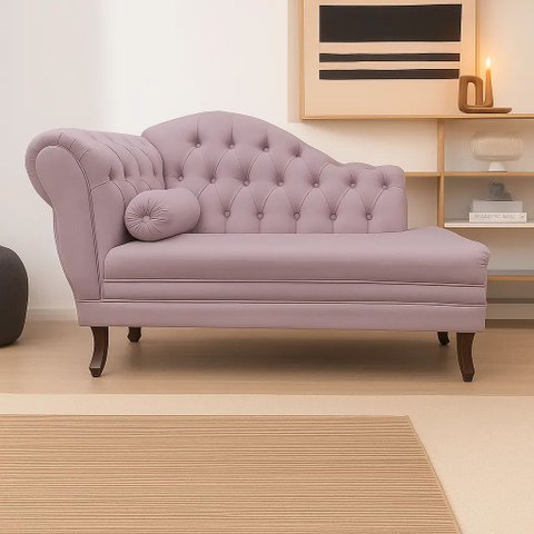 Recamier Divã Larissa 1,20cm Direito Sala Veludo:rose/liso