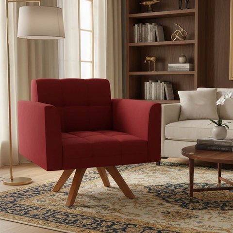 Poltrona Sala Decorativa Elisa Base Giratória Castanho Mm30 Veludo Marsala D03 - D’Rossi