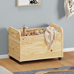 Baú para Brinquedos Organizador Rodinhas Quarto Infantil Benjamin Natural