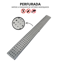 Grelha Pluvial 5x50 em Inox Polido Espelhado Perfurado Moderno com Aro Borda de Piscina Varanda Gour - 3