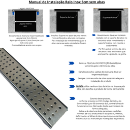 Grelha Pluvial 5x50 em Inox Polido Espelhado Perfurado Moderno com Aro Borda de Piscina Varanda Gour - 6