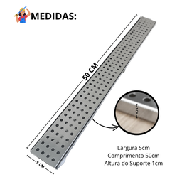 Grelha Pluvial 5x50 em Inox Polido Espelhado Perfurado Moderno com Aro Borda de Piscina Varanda Gour - 7