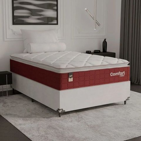 Cama Box Viúva + Colchão Comfort Class Pillow Top 128x188 Vinho/suede Branco