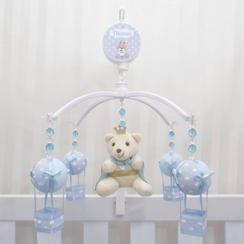 Mobile para Berço Musical Giratório Príncipe Balão Azul