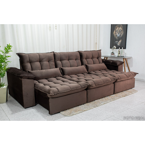 Sofá Retrátil e Reclinável Ipanema 2,10m em Tecido Veludo C/ 03 Módulos - Montagem Inclusa:marrom