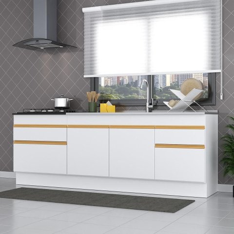 Kit 2 Balcões com Rodapé Gabinete Pia 150 Cm e Cooktop 70 Cm Veneza Gw Multimóveis Mp2108 Branco
