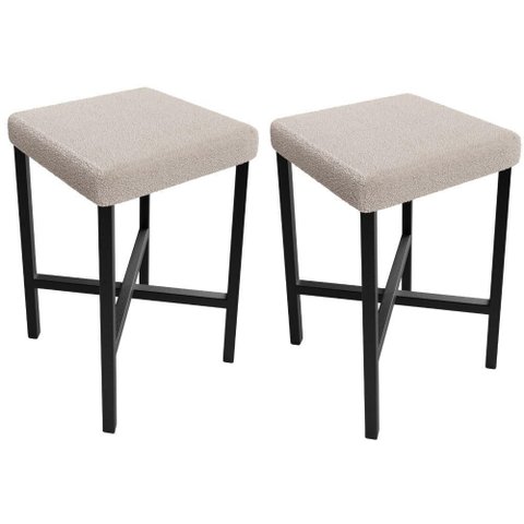 Kit 02 Banquetas Baixa Bar Cozinha Sala de Jantar Preto Stella L02 Bouclê Creme - Lyam Decor