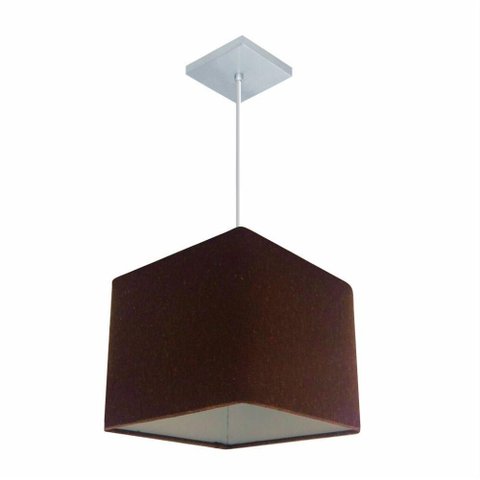 Lustre Pendente Quadrado Md-4058 Cúpula em Tecido 21/25x25cm Café - Bivolt