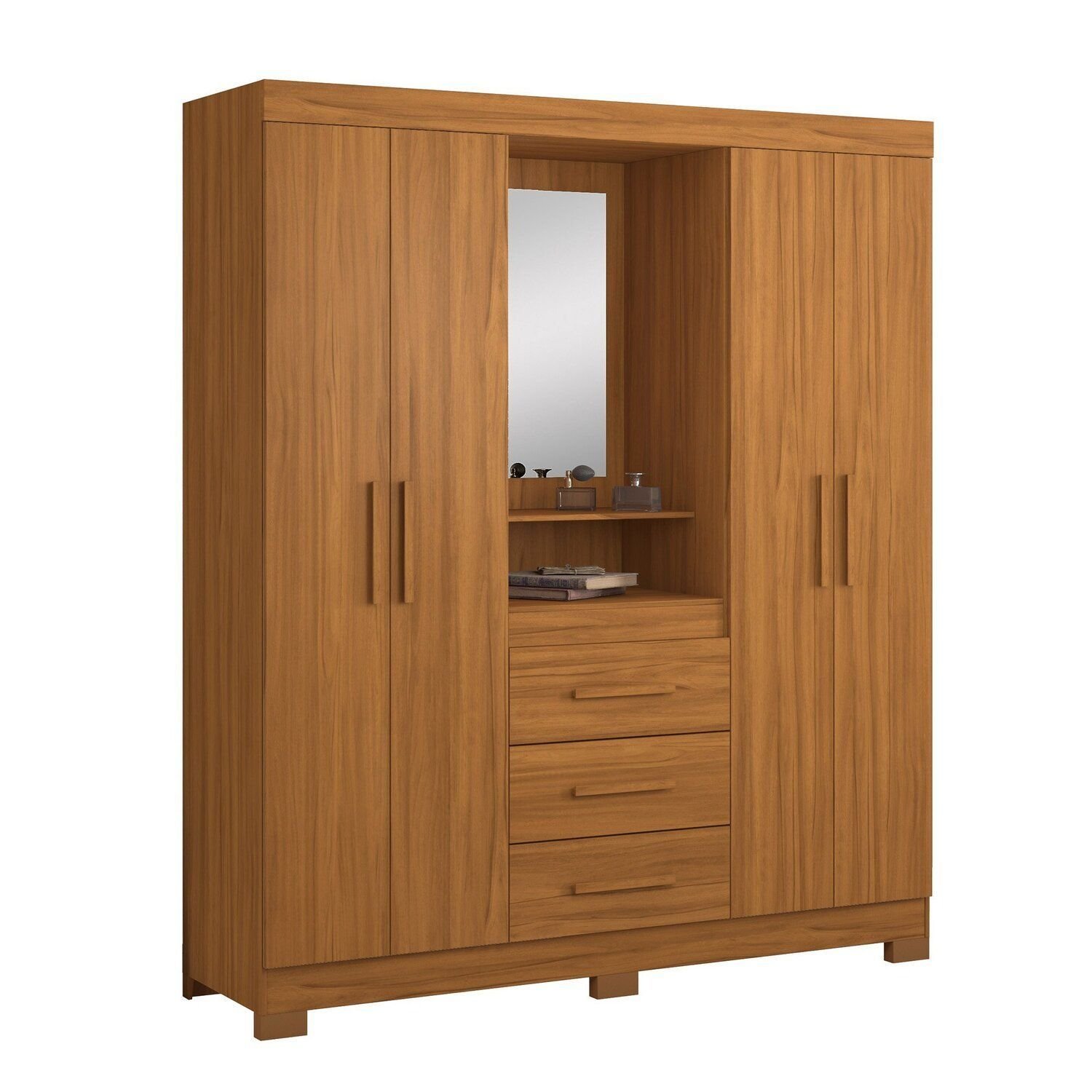 Guarda-roupa Casal com Espelho 4 Portas 3 Gavetas 1 Nicho