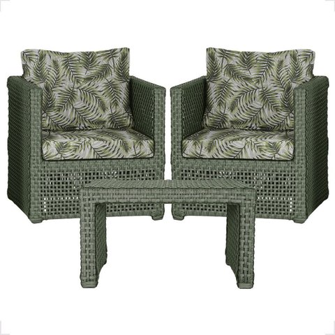 Mesa Centro e 2 Poltronas Madri Corda Náutica Estofado 5 Trama Original