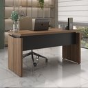 Ver imagem 1 de Mesa Operacional Boston Retangular 145cm Tampo Grosso Nogal Preto Escritório Amplo Espaço Luxo