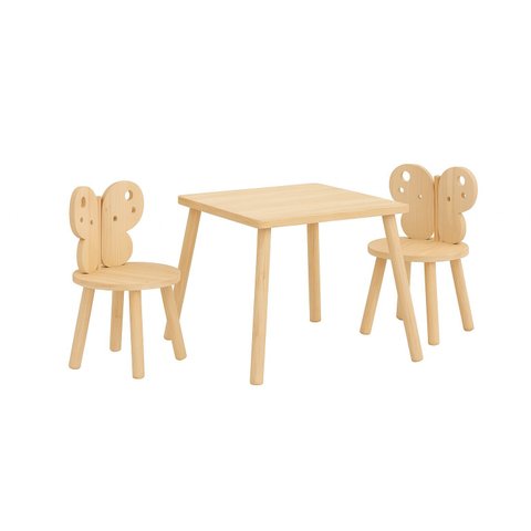 Mesa Infantil com Duas Cadeira Borboleta em Madeira Pinus