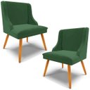 Ver imagem 1 de Kit 2 Cadeiras Decorativas Sala de Jantar Pés Palito de Madeira Firenze Veludo Verde/Natural G19 - G