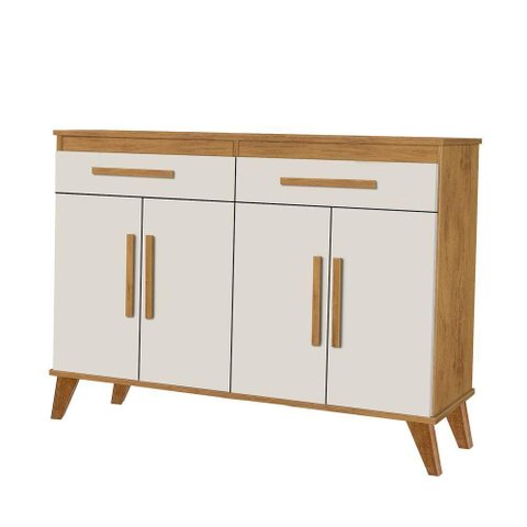 Aparador Canelato Moderno 4 Portas 2 Gavetas MDF 137cm Off White