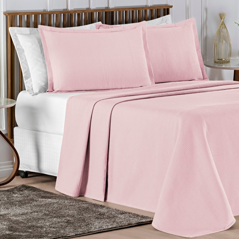 Cobreleito King Size 100% Algodão Lisboa 03 Pçs Super Elegante Charm:rosa