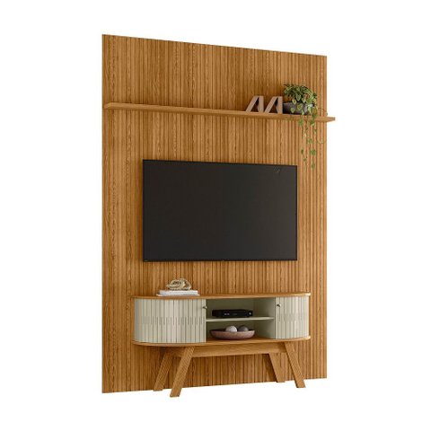 Painel Piso Teto com Bancada New Silverstone para Tv 65" Cumaru / Opala