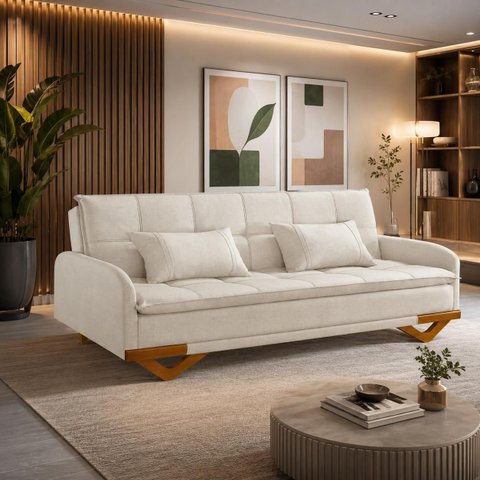 Sofa Cama 3 Lugares D26 202x92cm Cannes Bege Luxury