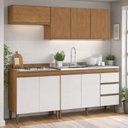 Ver imagem 1 de Armário de Cozinha Modulada Compacta com Nicho 4 Peças 2,00m Essenza Móvel na Caixa