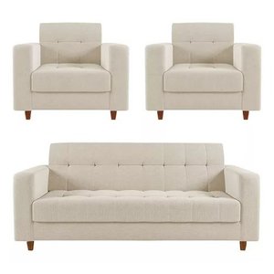 Kit Sofá 3 Lugares E 2 Poltronas Verona - Suede - Bege