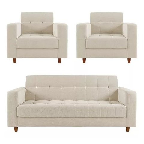 Kit Sofá 3 Lugares E 2 Poltronas Verona - Suede - Bege