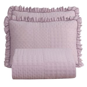Colcha Casal Percal 300 Fios Babado Malvinni 3 Peças - Rose