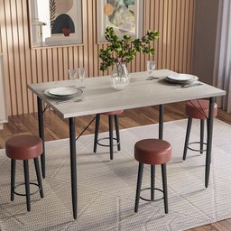 Kit 6 Bancos Paris Baixo 50cm Telha Pés Preto - Salaone - 2