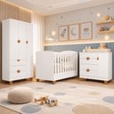 Ver imagem 1 de Quarto Apolo para Bebê Completo com Berço 2 em 1 Cômoda com Porta e Guarda-Roupas 3 Portas 100% MDF