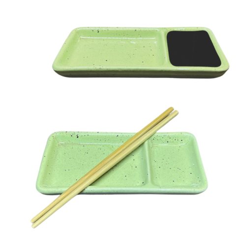 Prato Oriental com Divisória para Sushi e Shoyu Porcelana Sapporo Verde Mesclado