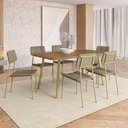 Ver imagem 1 de Conjunto Sala de Jantar Line 6 Lugares Tampo MDP Estrutura Aço Dourado 160cm Móveis Carraro