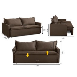 Sofá sem Caixa Retrátil e Reclinável 1,65m com Molas Karla Suede Marrom Rover & Beato - 3
