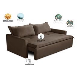 Sofá sem Caixa Retrátil e Reclinável 1,65m com Molas Karla Suede Marrom Rover & Beato - 2