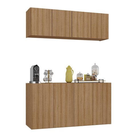 Kit Aparador Buffet com Armário Aéreo 4 Portas Cantinho do Café Multimóveis Mp1074 Rustic