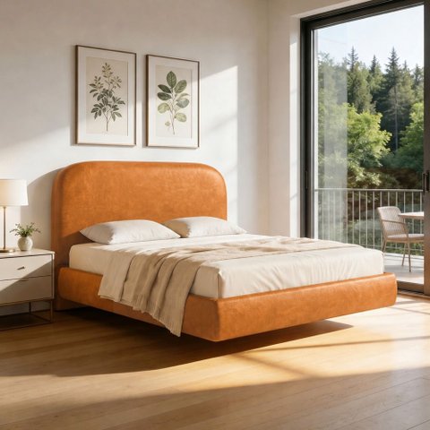 Cama Casal Flutuante com Cabeceira 140cm Aura W01 Couríssimo Canela - Lyam Decor