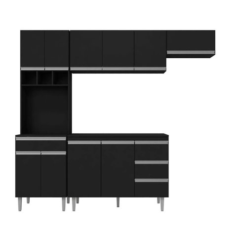 Cozinha Modulada 5 Peças com Tampo 241cm 10 Portas 4 Gavetas Natalie Preto - ÉdeCasaMóveis                                                     