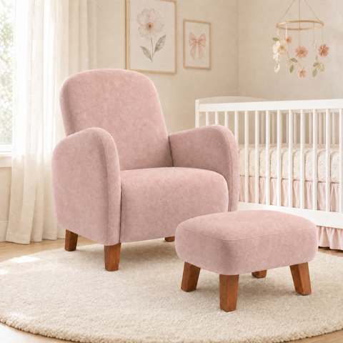 Poltrona Amamentação Viena Suede + Puff Macio Quarto Bebe:Rosé