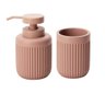 Kit Lavabo - Dispenser Porta Sabonete Líquido 14 cm e Porta Copo Escova 10 cm de Cimento Rosa - 1