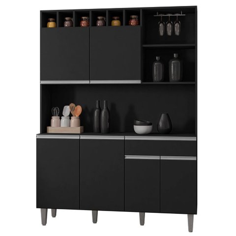 Kit Armário Cozinha Compacta Alice 6 Portas Preto Ajl