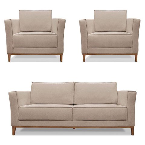 Kit 2 Poltronas e Sofá Living 2 Lugares 1,90m Vega Linho Are